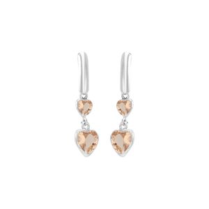 Brinco em Prata 925 Dois Corações com Zircônias Salmão - PL10755