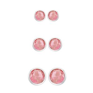 Trio de Brincos em Prata 925 Zircônias Rosa - PL10761
