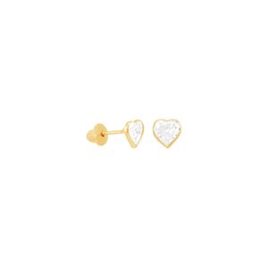 Brinco Infantil em Ouro 18K Coração com Zircônia 4MM - AU8462