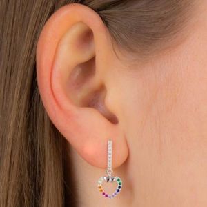 Brinco em Prata 925 Coração com Zircônias Coloridas - PL11163