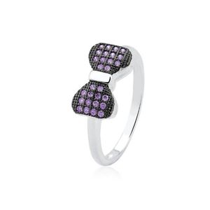 Anel em Prata 925 Laço com Zircônias Lilás - PL11125