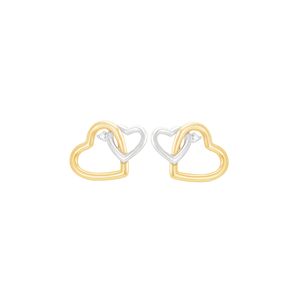 Brinco em Ouro 18K Corações Bicolor com Diamante - AU8607