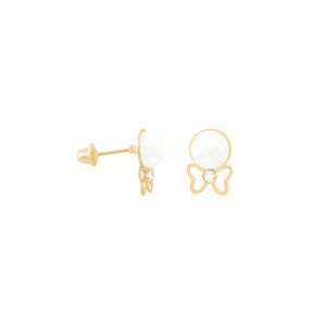 Brinco em Ouro 18K Pérola e Laço com Zircônia - AU8697