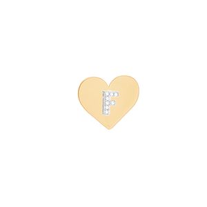 Pingente em Ouro 18K Coração Letra F com Diamantes - AU8657