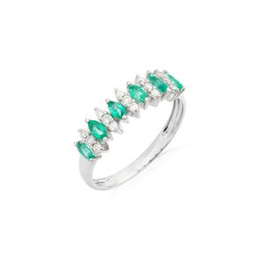 Anel em Ouro Branco 18k com Esmeraldas e Diamantes - AU9001