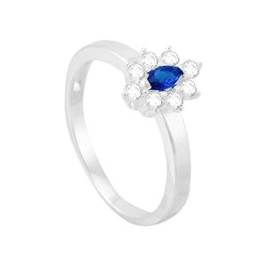 Anel de Formatura em Prata 925 Flor com Zircônia Azul - PL11787