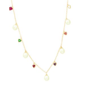 Colar em Ouro 18k com Pérolas Barrocas e Zircônias Coração Colorful - AU10005