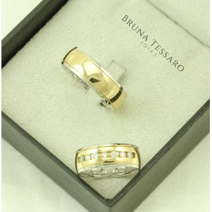 Par de Aliança 6,8MM Bicolor com Diamantes em Ouro 18K - AU9019