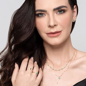 Gargantilha em Ouro 18k Coração com Esmeraldas e Diamantes - AU10062