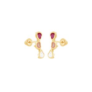Brinco em Ouro 18k Três Corações com Zircônias Colorful - AU10063