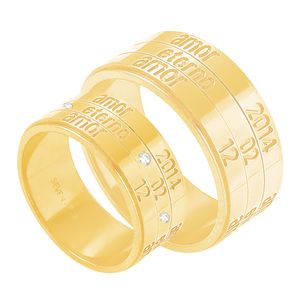 Par de Aliança em Ouro 18K Amor Eterno Amor com Diamantes - AU2569