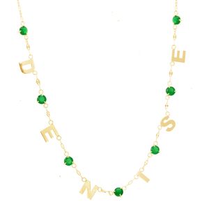 Gargantilha em Ouro 18k Nome Personalizado com Crisoprázio - AU10009