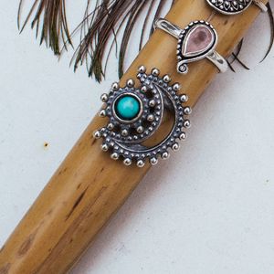 Anel Turquesa com Meia Lua em Prata 925 - PL12910