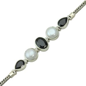Pulseira em Prata 925 Pérola e Ônix - PL13521