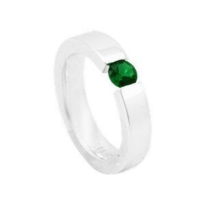 Anel em Prata 925 Liso com Zircônia Esmeralda - PL13540