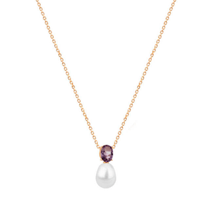 Gargantilha em Ouro 18K Pérola Biwa com Ametista Lavanda - AU10513