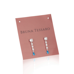 Brinco em Prata 925 com Zircônias Cristal e Gota Azul - PL14731