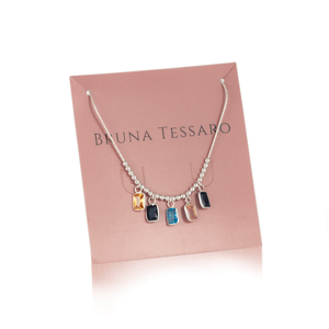 Colar em Prata 925 Quadradinhos com Cristais Multicolor - PL14721