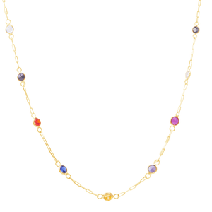 Gargantilha em Ouro 18K Ponto de Luz Cristais Multicolor - AU10458
