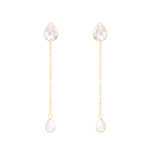 Brinco em Ouro 18K com Zircônia de Gota Cristal - AU10445
