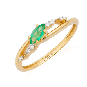 Anel Solitário em Ouro 18K com Esmeralda e Diamantes - AU10765
