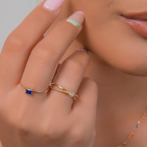 Anel em Ouro 18K Duplo com Ponto de Luz - AU10351