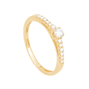 Anel em Ouro 18K Solitário Cravejado com Zircônias - AU10348