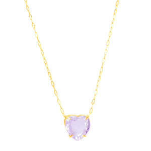 Gargantilha em Ouro 18K Coração com Ametista Lavanda - AU10831