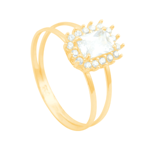 Anel em Ouro 18K Aro Duplo com Zircônias - AU10772