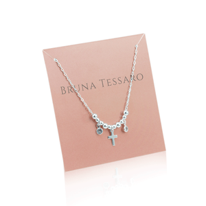 Colar em Prata 925 Cruz com Bolinhas - PL15126