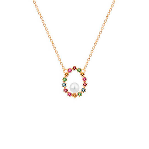 Gargantilha em Ouro 18K com Pérola e Safiras Coloridas - AU10775