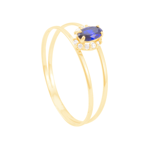 Anel Formatura em Ouro 18K com Zircônia Oval Azul - AU10841