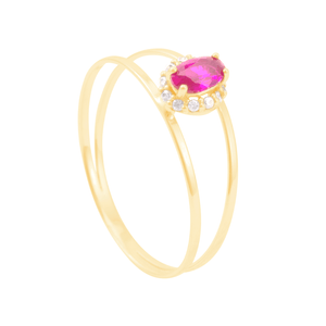 Anel Formatura em Ouro 18K Oval com Zircônia Rubi - AU10840