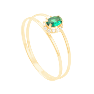 Anel Formatura em Ouro 18K com Zircônia Oval Verde - AU10842