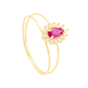 Anel Formatura em ouro 18K com Zircônia Gota Rubi - AU10838