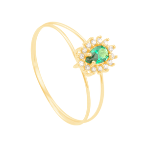Anel Formatura em Ouro 18K com Zircônia Gota Verde - AU10839