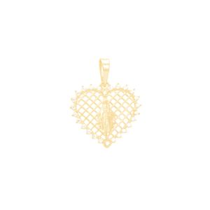 Pingente em Ouro 18K Coração N. Sra. Das Graças com Zircônias - AU10927