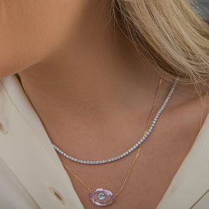 Gargantilha em Ouro 18k Olho Grego com Pedras Naturais  - AU8254
