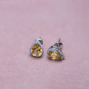 Brinco Prata 925 Gota Citrino Cravejado Zircônia - PL16084