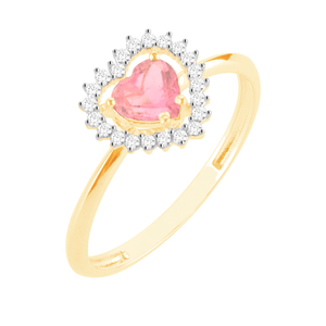 Anel em Ouro 18K Coração com Rubelita e Diamantes - AU11009