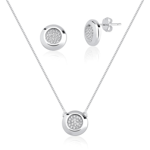 Conjunto em Prata 925 Redondo Cravejado - PL16237