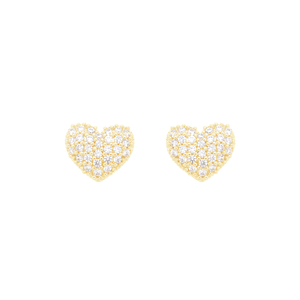 Brinco em Ouro 18K Coração Pavê com Zircônias - AU11067