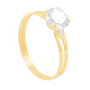 Anel em Ouro 18K com Zircônia Cristal Redonda - AU11126