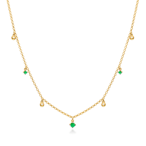 Gargantilha Ouro 18K Bolinhas e Esmeralda - AU11224