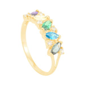 Anel em Ouro 18K Navete com Zircônias Multicolor - AU11158