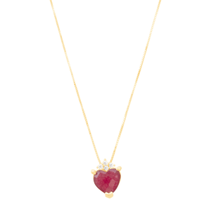 Colar Ouro 18K Pingente Coração Zircônia Vermelha - AU11166