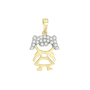 Pingente Ouro 18K Menina Vazada Zircônia - AU11338