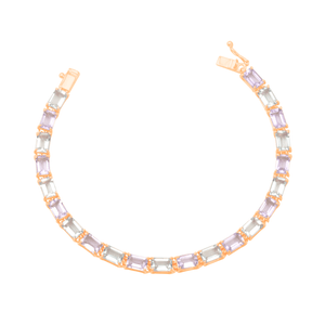 Pulseira Ouro Rose 18K Ametista Lavanda e Verde - AU11244