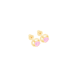 Brinco Infantil Ouro 18K Vazado Zircônia Rosa - AU11390