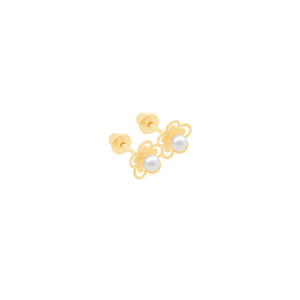 Brinco Infantil em Ouro 18K Flor Vazada com Pérola - AU11396